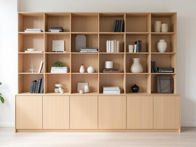 Minimalistisk bokhylle i lyst tre
